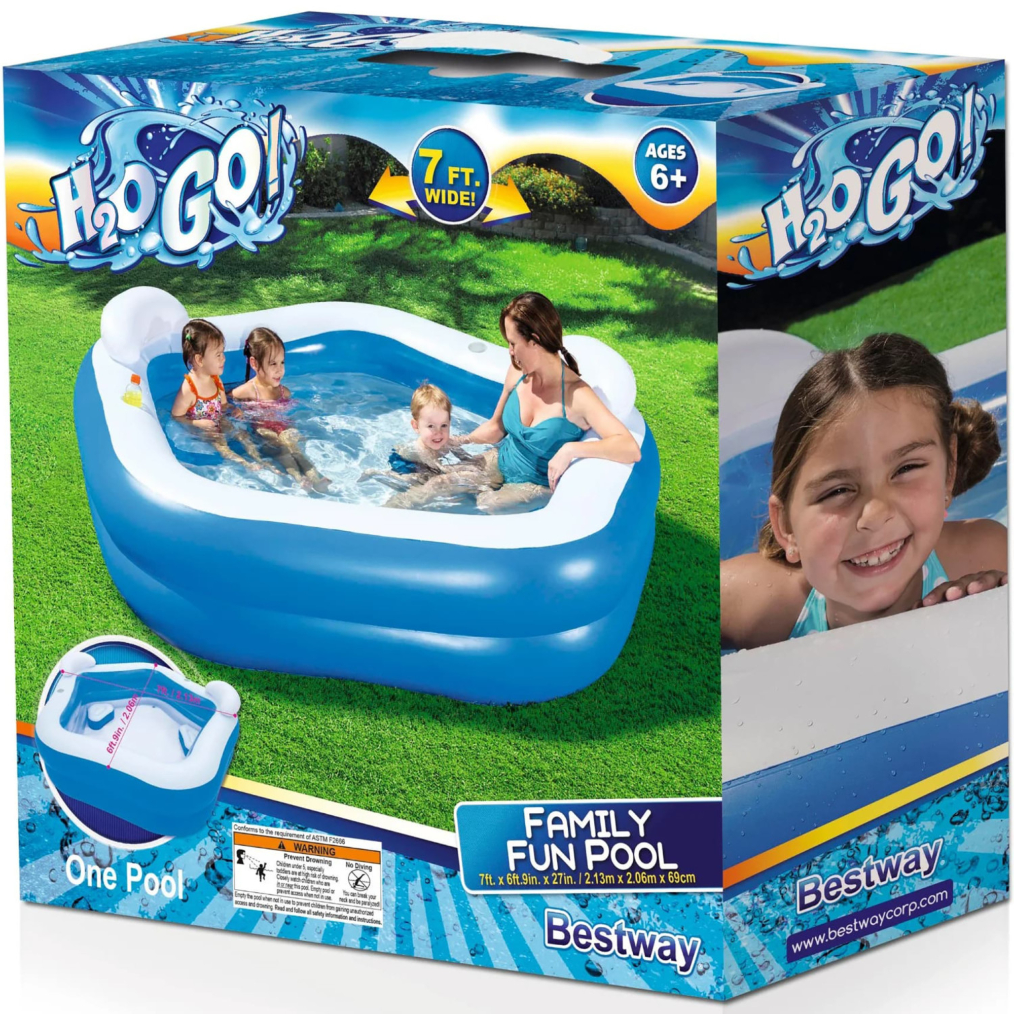 Bestway H2OGO! Family Fun Inflatable Kiddie Pool, 7' x 6'9" x 27"
